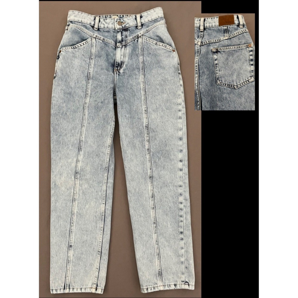 Roxy MUM Jeans Women 29 Blue Hi-Rise Mom Straight Leg Front Seam Y2K Acid Wash